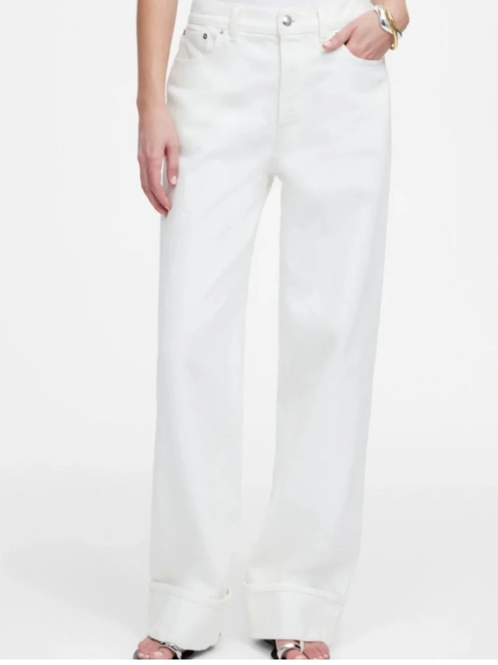 Madewell Low Slung Baggy Jeans Pure White Rigid Wide Leg Relaxed Size 30 NWT